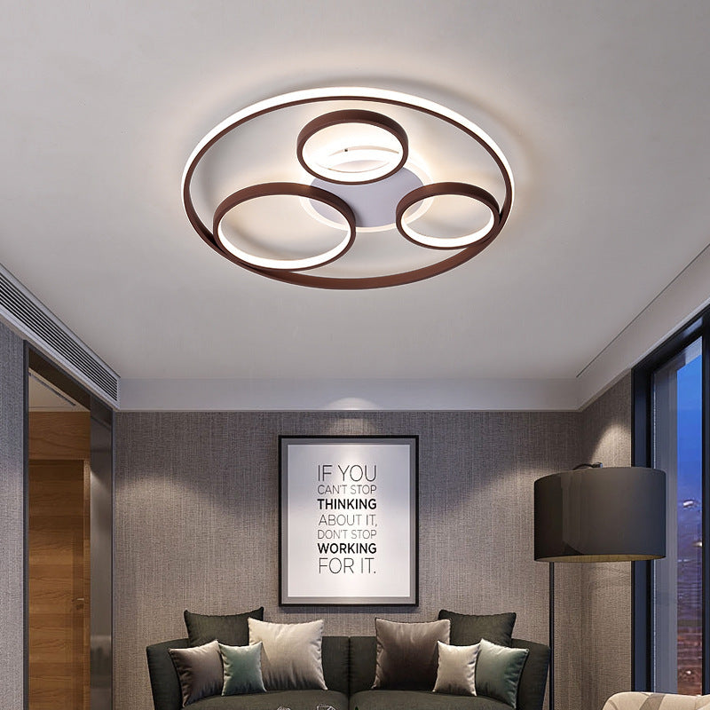 Brown Multi Ring Flush Light Fixture Minimalist Metal Led Flush Mount Ceiling Light in Warm/White, 16.5"/20.5"/24.5"/31" Wide Brown 24.5" Clearhalo 'Ceiling Lights' 'Close To Ceiling Lights' 'Close to ceiling' 'Flush mount' Lighting' 377598