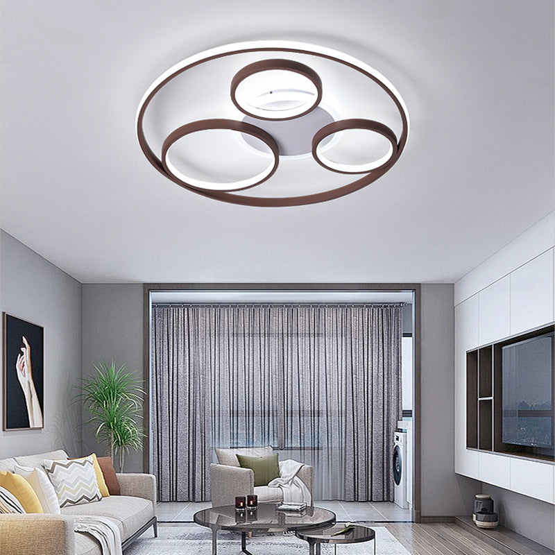 Brown Multi Ring Flush Light Fixture Minimalist Metal Led Flush Mount Ceiling Light in Warm/White, 16.5"/20.5"/24.5"/31" Wide Brown 31" Clearhalo 'Ceiling Lights' 'Close To Ceiling Lights' 'Close to ceiling' 'Flush mount' Lighting' 377601