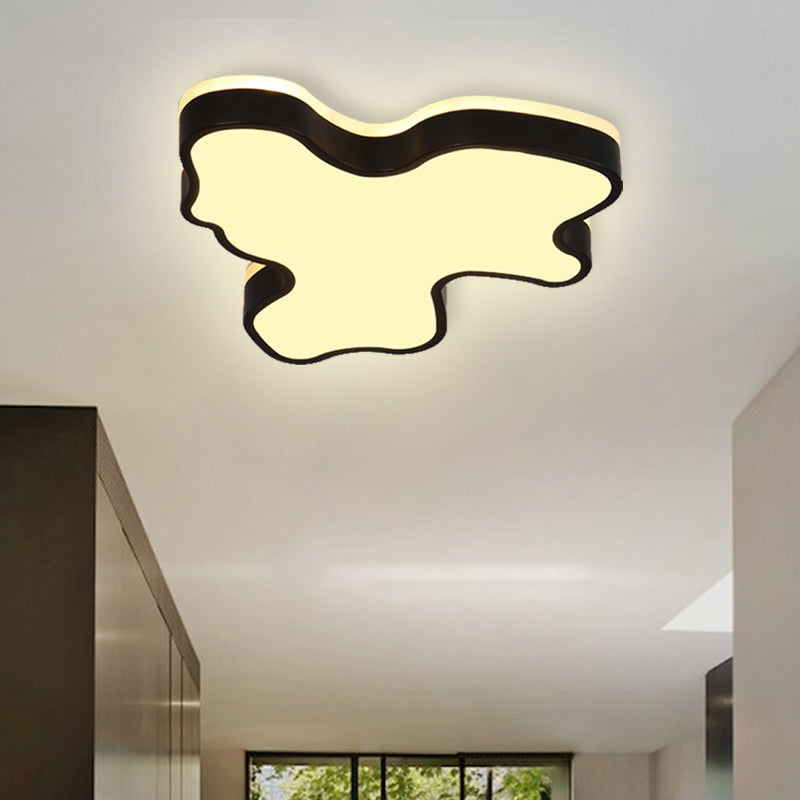 16"/19.5"/23.5" W Abstract Flush Light with Black/White Metal Shade and Acrylic Diffuser Led Contemporary Flush Mount in Warm/White Black 23.5" Clearhalo 'Ceiling Lights' 'Close To Ceiling Lights' 'Close to ceiling' 'Flush mount' Lighting' 377665