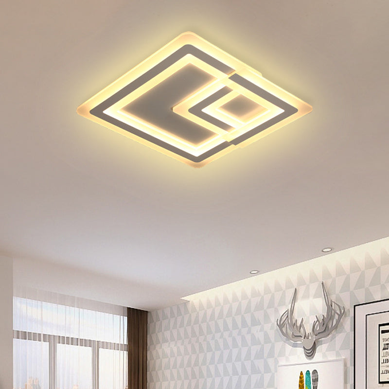 16"/19.5"/25" W Nordic Square Led Flush Mount Lamp Led Metal and Acrylic White Ceiling Flush Mount in Warm/White White 19.5" Clearhalo 'Ceiling Lights' 'Close To Ceiling Lights' 'Close to ceiling' 'Flush mount' Lighting' 377693