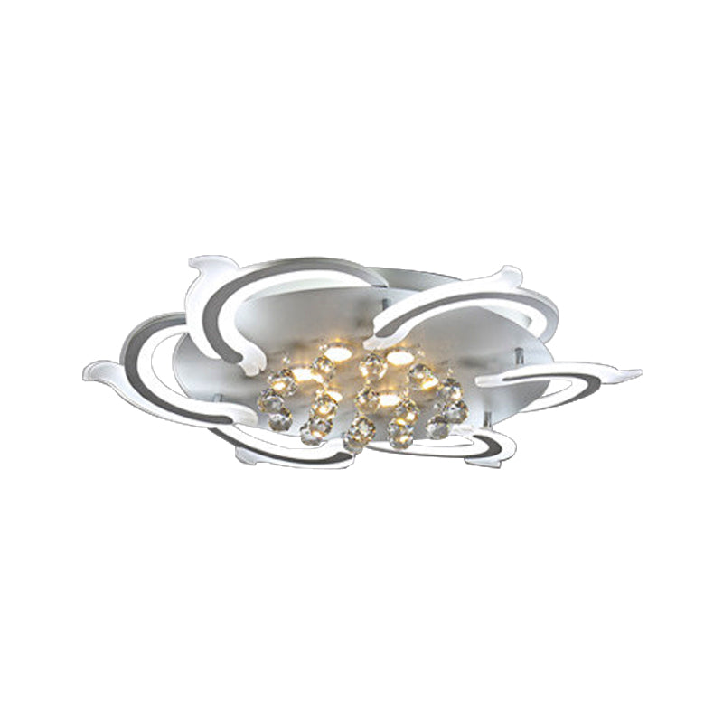 3/5/6-LED Windmill Flush Ceiling Lamp Modern Style Metallic Led Flush Lighting in White with Crystal Ball Clearhalo 'Ceiling Lights' 'Close To Ceiling Lights' 'Close to ceiling' 'Semi-flushmount' Lighting' 377723