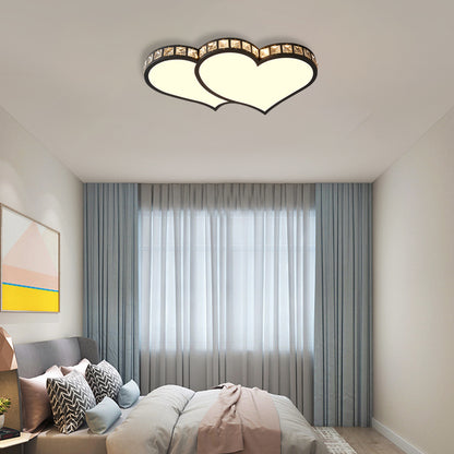 Modern Heart Flushmount with Crystal Accents and Frosted Diffuser Black/Gold Led Flush Ceiling Light in 3 Color/White Black Clearhalo 'Ceiling Lights' 'Close To Ceiling Lights' 'Close to ceiling' 'Flush mount' Lighting' 377725