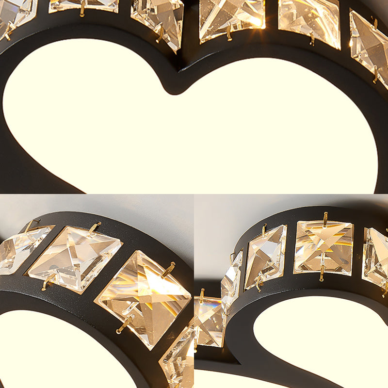 Modern Heart Flushmount with Crystal Accents and Frosted Diffuser Black/Gold Led Flush Ceiling Light in 3 Color/White Clearhalo 'Ceiling Lights' 'Close To Ceiling Lights' 'Close to ceiling' 'Flush mount' Lighting' 377729