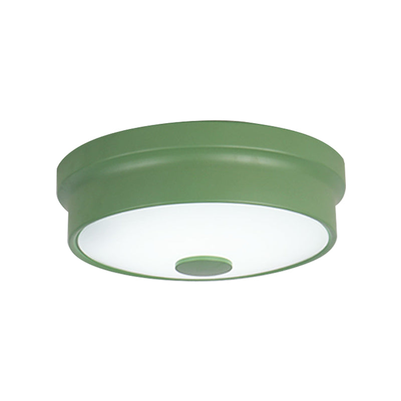 Macaron Drum Ceiling Flush Light Metal Led Kids Room Flushmount Lighting in Black/Green/Pink/Yellow with Frosted Glass Diffuser Clearhalo 'Ceiling Lights' 'Close To Ceiling Lights' 'Close to ceiling' 'Flush mount' Lighting' 377830