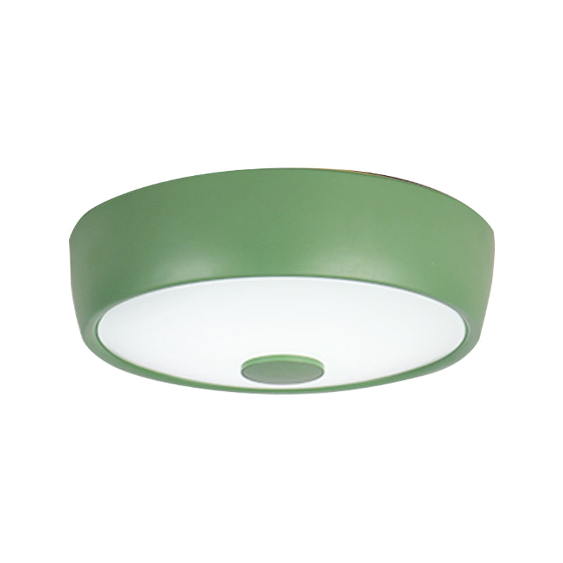 Macaron Drum Ceiling Flush Light Metal Led Kids Room Flushmount Lighting in Black/Green/Pink/Yellow with Frosted Glass Diffuser Clearhalo 'Ceiling Lights' 'Close To Ceiling Lights' 'Close to ceiling' 'Flush mount' Lighting' 377842
