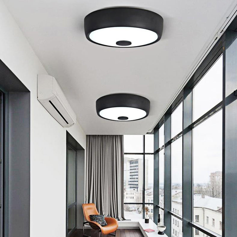 Macaron Drum Ceiling Flush Light Metal Led Kids Room Flushmount Lighting in Black/Green/Pink/Yellow with Frosted Glass Diffuser Clearhalo 'Ceiling Lights' 'Close To Ceiling Lights' 'Close to ceiling' 'Flush mount' Lighting' 377844