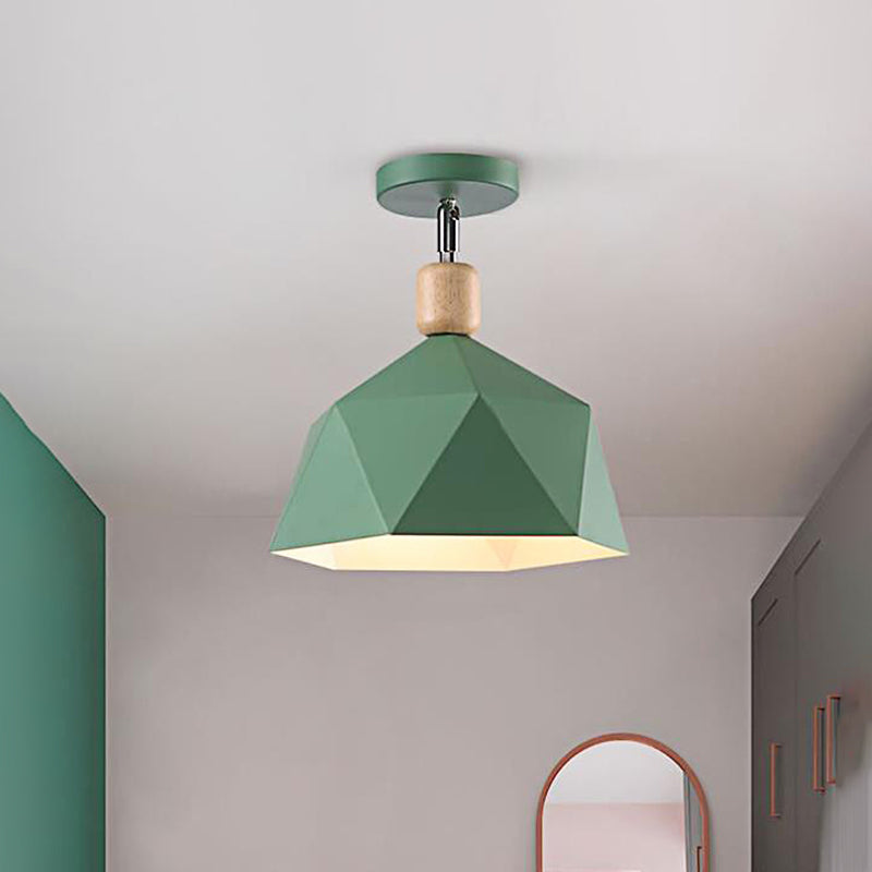 Gray/White/Green Metal Diamond Shaped Semi Flush Mount Light Macaron 1 Light Ceiling Light Fixture for Hall Clearhalo 'Ceiling Lights' 'Close To Ceiling Lights' 'Close to ceiling' 'Semi-flushmount' Lighting' 377895