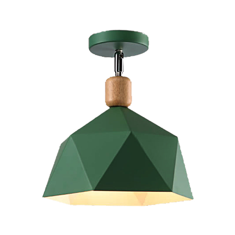 Gray/White/Green Metal Diamond Shaped Semi Flush Mount Light Macaron 1 Light Ceiling Light Fixture for Hall Clearhalo 'Ceiling Lights' 'Close To Ceiling Lights' 'Close to ceiling' 'Semi-flushmount' Lighting' 377896