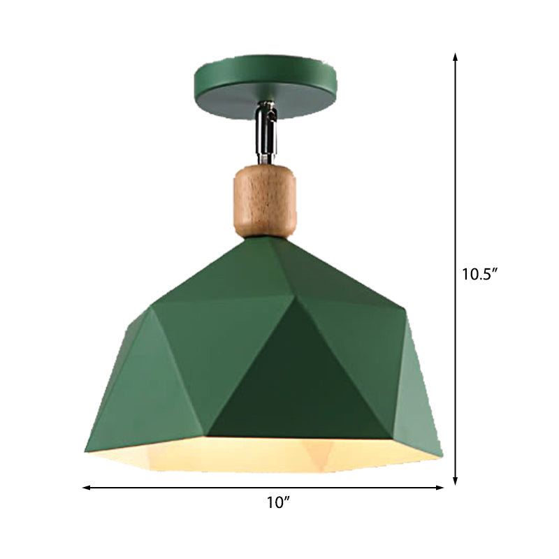 Gray/White/Green Metal Diamond Shaped Semi Flush Mount Light Macaron 1 Light Ceiling Light Fixture for Hall Clearhalo 'Ceiling Lights' 'Close To Ceiling Lights' 'Close to ceiling' 'Semi-flushmount' Lighting' 377897