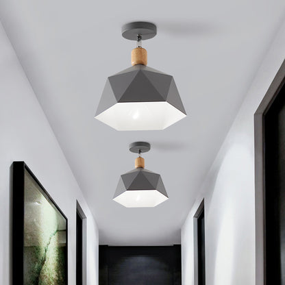 Gray/White/Green Metal Diamond Shaped Semi Flush Mount Light Macaron 1 Light Ceiling Light Fixture for Hall Grey Clearhalo 'Ceiling Lights' 'Close To Ceiling Lights' 'Close to ceiling' 'Semi-flushmount' Lighting' 377898