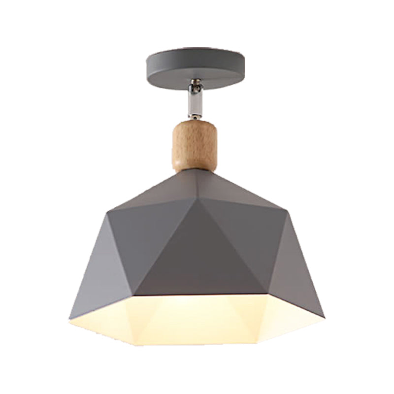 Gray/White/Green Metal Diamond Shaped Semi Flush Mount Light Macaron 1 Light Ceiling Light Fixture for Hall Clearhalo 'Ceiling Lights' 'Close To Ceiling Lights' 'Close to ceiling' 'Semi-flushmount' Lighting' 377899