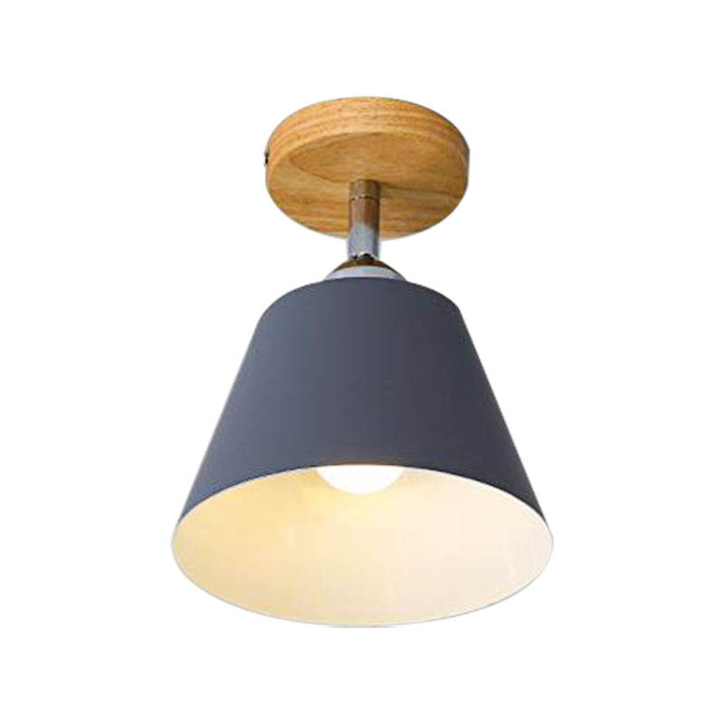 Pink/Gray Cone Semi Flush Mount Lighting Metal Modernist 1 Light Semi Mount Lighting for Balcony Clearhalo 'Ceiling Lights' 'Close To Ceiling Lights' 'Close to ceiling' 'Semi-flushmount' Lighting' 377905