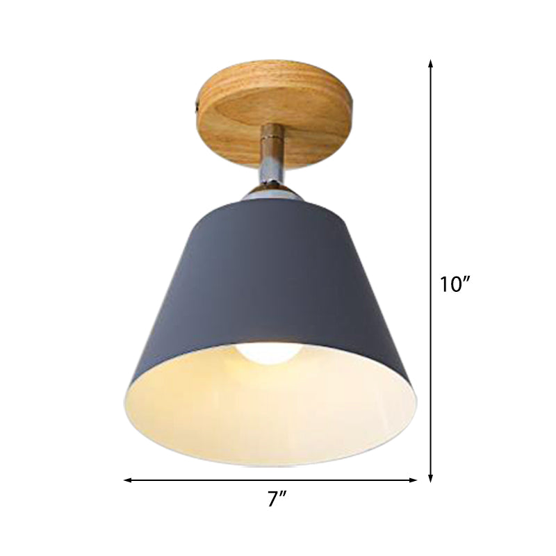 Pink/Gray Cone Semi Flush Mount Lighting Metal Modernist 1 Light Semi Mount Lighting for Balcony Clearhalo 'Ceiling Lights' 'Close To Ceiling Lights' 'Close to ceiling' 'Semi-flushmount' Lighting' 377906
