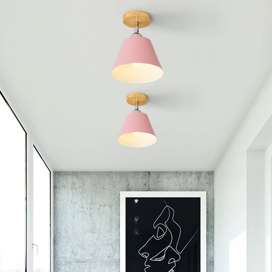 Pink/Gray Cone Semi Flush Mount Lighting Metal Modernist 1 Light Semi Mount Lighting for Balcony Pink Clearhalo 'Ceiling Lights' 'Close To Ceiling Lights' 'Close to ceiling' 'Semi-flushmount' Lighting' 377908