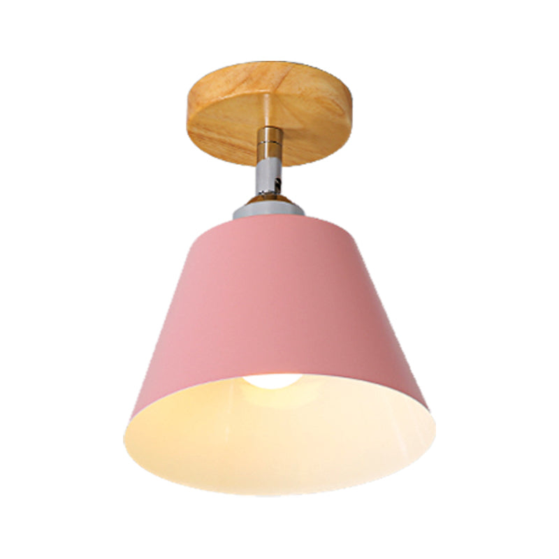 Pink/Gray Cone Semi Flush Mount Lighting Metal Modernist 1 Light Semi Mount Lighting for Balcony Clearhalo 'Ceiling Lights' 'Close To Ceiling Lights' 'Close to ceiling' 'Semi-flushmount' Lighting' 377909