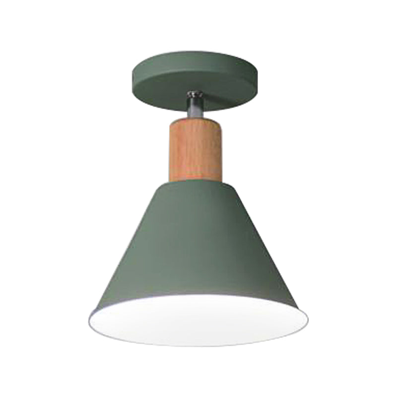 Green/White/Gray Semi-Flushmount Lamp with Shade Nordic Metal 1 Bulb Indoor Semi-Flush Ceiling Light Clearhalo 'Ceiling Lights' 'Close To Ceiling Lights' 'Close to ceiling' 'Semi-flushmount' Lighting' 377913