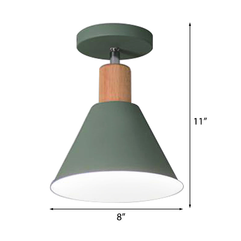 Green/White/Gray Semi-Flushmount Lamp with Shade Nordic Metal 1 Bulb Indoor Semi-Flush Ceiling Light Clearhalo 'Ceiling Lights' 'Close To Ceiling Lights' 'Close to ceiling' 'Semi-flushmount' Lighting' 377914