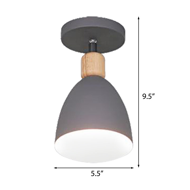 Green/White/Gray Semi-Flushmount Lamp with Shade Nordic Metal 1 Bulb Indoor Semi-Flush Ceiling Light Clearhalo 'Ceiling Lights' 'Close To Ceiling Lights' 'Close to ceiling' 'Semi-flushmount' Lighting' 377920