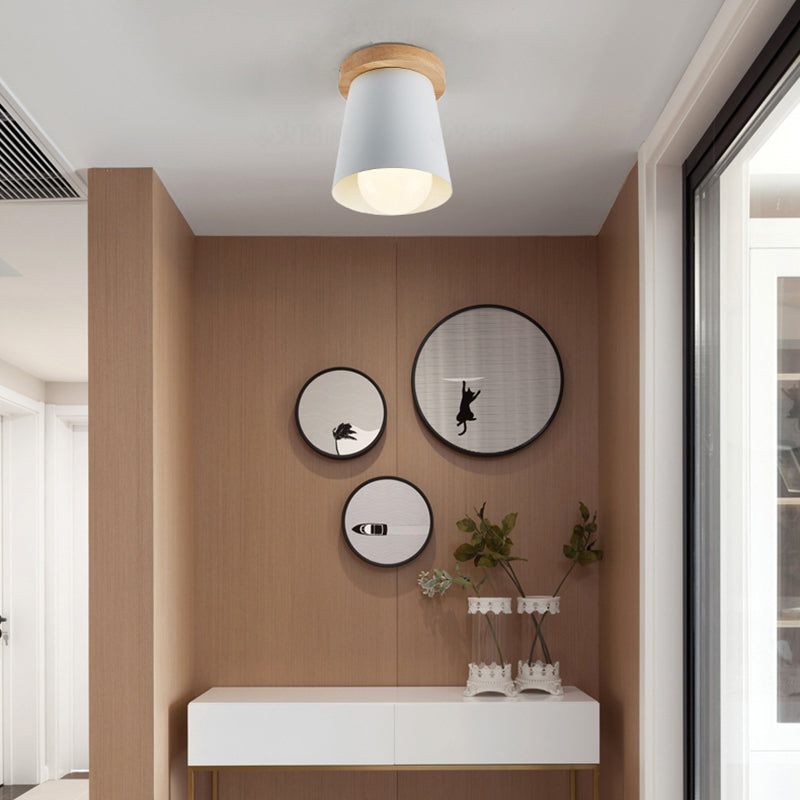 1 Bulb Gray/White/Green Conical Flush Mount Ceiling Light Metal Contemporary Ceiling Mounted Light for Bedroom White Clearhalo 'Ceiling Lights' 'Close To Ceiling Lights' 'Close to ceiling' 'Flush mount' Lighting' 379328