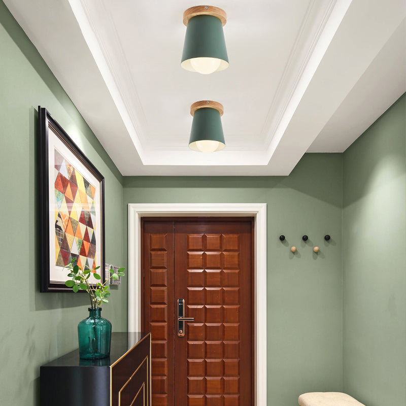 1 Bulb Gray/White/Green Conical Flush Mount Ceiling Light Metal Contemporary Ceiling Mounted Light for Bedroom Green Clearhalo 'Ceiling Lights' 'Close To Ceiling Lights' 'Close to ceiling' 'Flush mount' Lighting' 379332