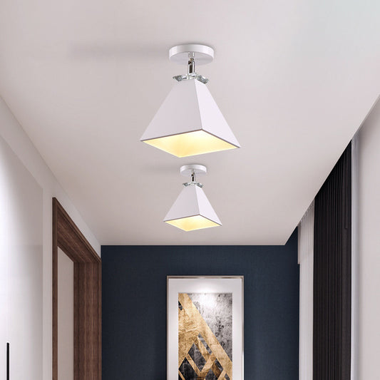 Pyramid Semi-Flush Mount Fixture Metal Modernist 1 Light Semi Flush Ceiling Light in Gray/White/Green White Clearhalo 'Ceiling Lights' 'Close To Ceiling Lights' 'Close to ceiling' 'Semi-flushmount' Lighting' 379472