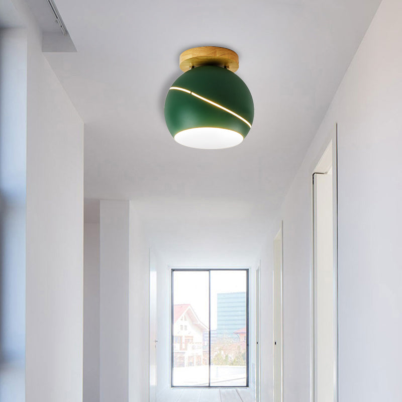 Green/Pink/Gray Spherical Flush Mount Light Fixture Contemporary Metal 1 Head Indoor Ceiling Mounted Light Green Clearhalo 'Ceiling Lights' 'Close To Ceiling Lights' 'Close to ceiling' 'Semi-flushmount' Lighting' 379495