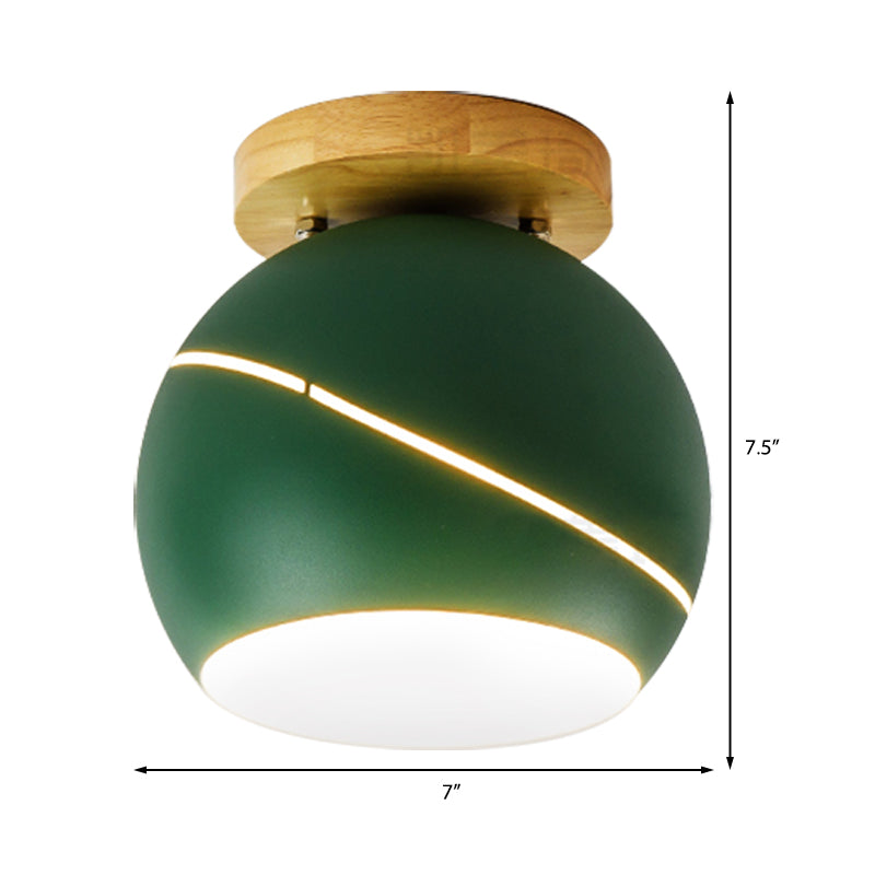 Green/Pink/Gray Spherical Flush Mount Light Fixture Contemporary Metal 1 Head Indoor Ceiling Mounted Light Clearhalo 'Ceiling Lights' 'Close To Ceiling Lights' 'Close to ceiling' 'Semi-flushmount' Lighting' 379498