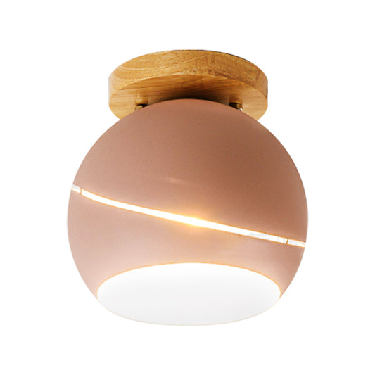 Green/Pink/Gray Spherical Flush Mount Light Fixture Contemporary Metal 1 Head Indoor Ceiling Mounted Light Clearhalo 'Ceiling Lights' 'Close To Ceiling Lights' 'Close to ceiling' 'Semi-flushmount' Lighting' 379502