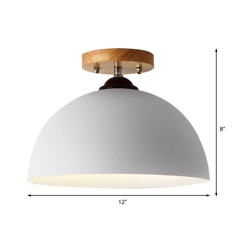 Red/Pink/White/Gray Domed Semi Flushmount Light Macaron Metal 1 Head Bedroom Semi Flush Ceiling Light, 12" W Clearhalo 'Ceiling Lights' 'Close To Ceiling Lights' 'Close to ceiling' 'Semi-flushmount' Lighting' 379516