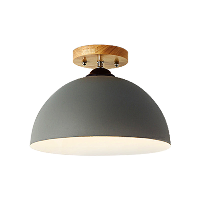 Red/Pink/White/Gray Domed Semi Flushmount Light Macaron Metal 1 Head Bedroom Semi Flush Ceiling Light, 12" W Clearhalo 'Ceiling Lights' 'Close To Ceiling Lights' 'Close to ceiling' 'Semi-flushmount' Lighting' 379518