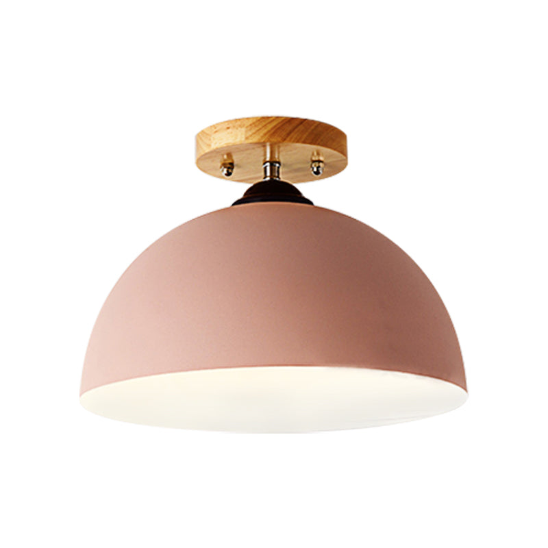Red/Pink/White/Gray Domed Semi Flushmount Light Macaron Metal 1 Head Bedroom Semi Flush Ceiling Light, 12" W Clearhalo 'Ceiling Lights' 'Close To Ceiling Lights' 'Close to ceiling' 'Semi-flushmount' Lighting' 379523