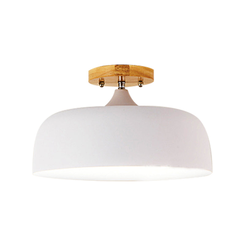 1 Light Gray/White/Pink/Green Ceiling Flush Mount Light with Drum Metal Lampshade Simple Semi-Flushmount Lamp Clearhalo 'Ceiling Lights' 'Close To Ceiling Lights' 'Close to ceiling' 'Semi-flushmount' Lighting' 379529