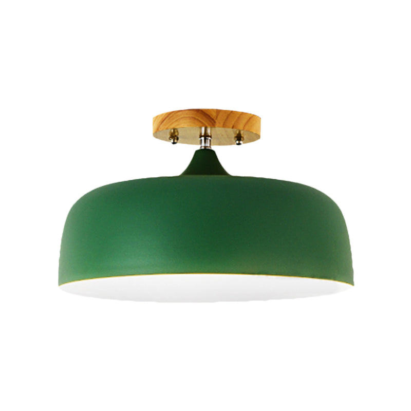 1 Light Gray/White/Pink/Green Ceiling Flush Mount Light with Drum Metal Lampshade Simple Semi-Flushmount Lamp Clearhalo 'Ceiling Lights' 'Close To Ceiling Lights' 'Close to ceiling' 'Semi-flushmount' Lighting' 379531