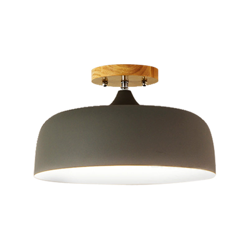 1 Light Gray/White/Pink/Green Ceiling Flush Mount Light with Drum Metal Lampshade Simple Semi-Flushmount Lamp Clearhalo 'Ceiling Lights' 'Close To Ceiling Lights' 'Close to ceiling' 'Semi-flushmount' Lighting' 379533