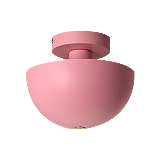 Pink/Yellow/Navy Bowl Semi Flush Ceiling Light Contemporary Metal 1 Bulb Dining Room Semi Flush Mount Lighting Clearhalo 'Ceiling Lights' 'Close To Ceiling Lights' 'Close to ceiling' 'Semi-flushmount' Lighting' 379536