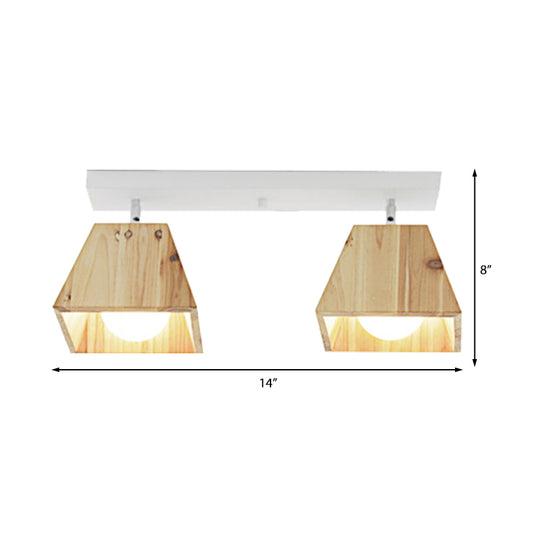 Black/White Linear Semi Flushmount Lamp with Trapezoid Wooden Shade Modern 2/3-Bulb Semi Flush Ceiling Fixture Clearhalo 'Ceiling Lights' 'Close To Ceiling Lights' 'Close to ceiling' 'Semi-flushmount' Lighting' 379561
