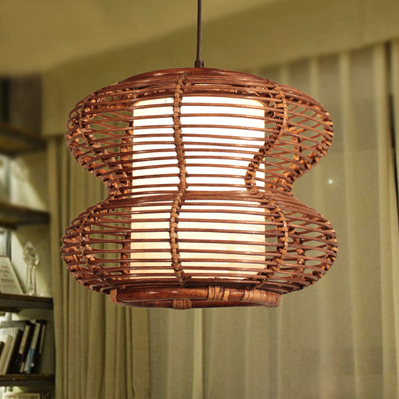 Chinese 1 Head Down Lighting Brown Curved Ceiling Pendant Light with Bamboo Shade Clearhalo 'Ceiling Lights' 'Pendant Lights' 'Pendants' Lighting' 379764