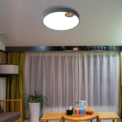 Grey Rounded Flush Mount Fixture Nordic Acrylic 12"/16"/19.5" W LED Ceiling Lamp with Wood Deco, Warm/White/Neutral (3500 - 4099 K) Light Grey 12" Clearhalo 'Ceiling Lights' 'Close To Ceiling Lights' 'Close to ceiling' 'Flush mount' Lighting' 379831