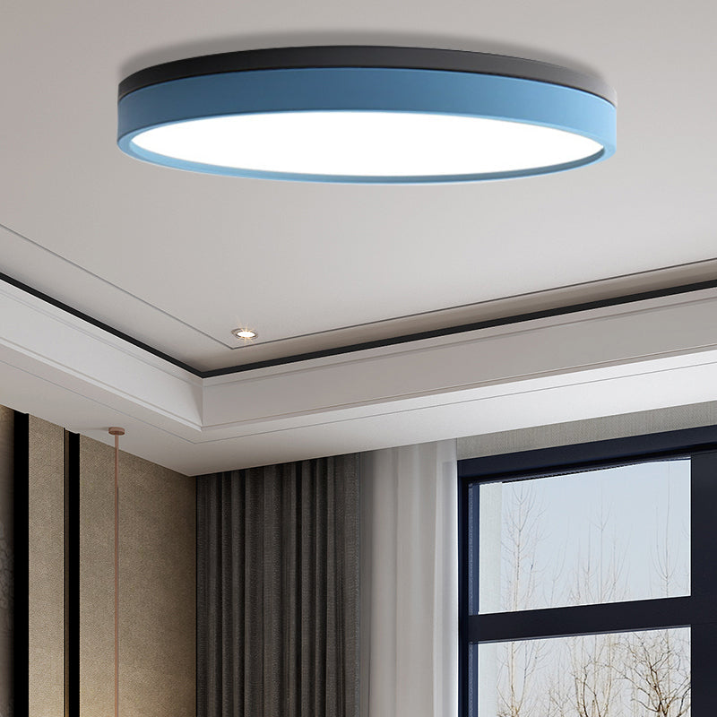 Nordic Tambour Iron Flush Mount 12/16/19.5 Inch Dia LED Ceiling Lighting Fixture in White Light, White/Pink/Yellow Blue 23.5" White Clearhalo 'Ceiling Lights' 'Close To Ceiling Lights' 'Close to ceiling' 'Flush mount' Lighting' 379868