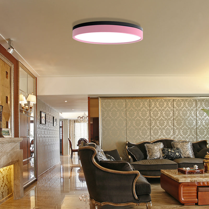 Nordic Tambour Iron Flush Mount 12/16/19.5 Inch Dia LED Ceiling Lighting Fixture in White Light, White/Pink/Yellow Clearhalo 'Ceiling Lights' 'Close To Ceiling Lights' 'Close to ceiling' 'Flush mount' Lighting' 379876