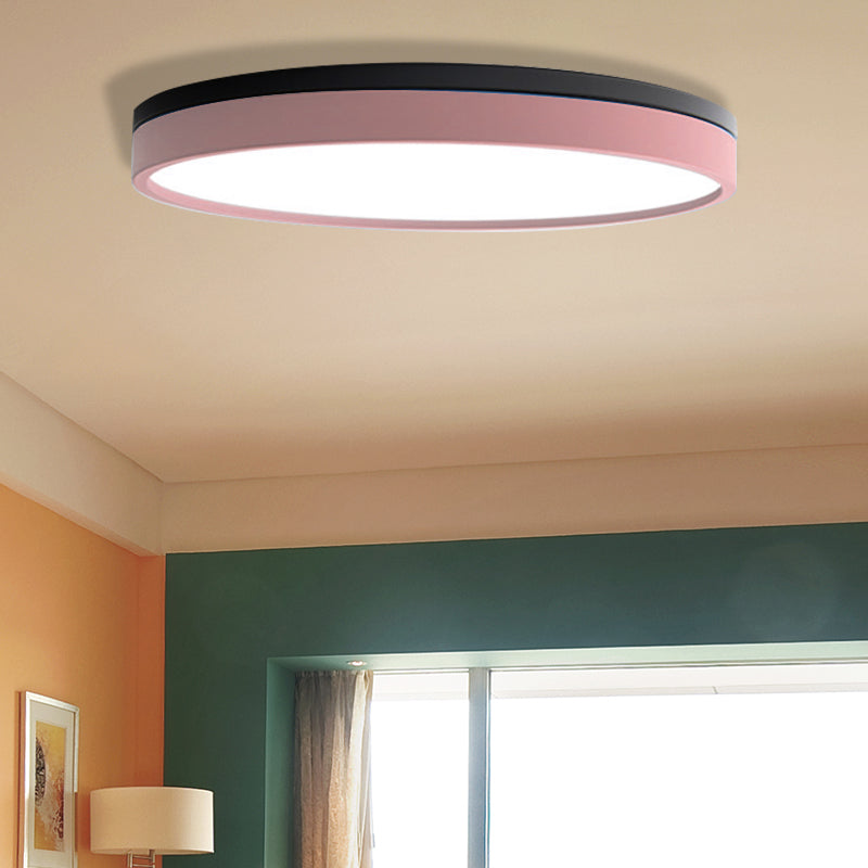 Nordic Tambour Iron Flush Mount 12/16/19.5 Inch Dia LED Ceiling Lighting Fixture in White Light, White/Pink/Yellow Pink 23.5" White Clearhalo 'Ceiling Lights' 'Close To Ceiling Lights' 'Close to ceiling' 'Flush mount' Lighting' 379883