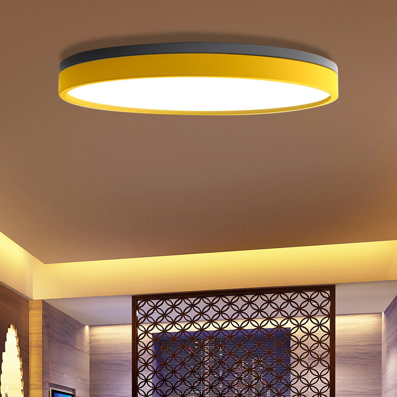 Nordic Tambour Iron Flush Mount 12/16/19.5 Inch Dia LED Ceiling Lighting Fixture in White Light, White/Pink/Yellow Yellow 23.5" White Clearhalo 'Ceiling Lights' 'Close To Ceiling Lights' 'Close to ceiling' 'Flush mount' Lighting' 379898