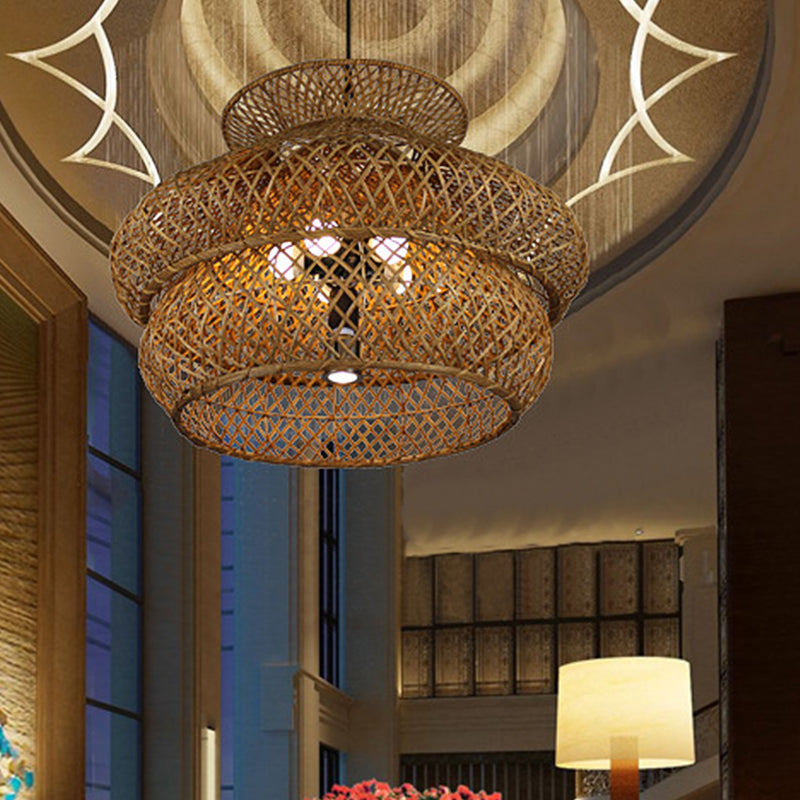 6 Heads Wide Flare Ceiling Chandelier Asian Bamboo Hanging Pendant Light in Brown Clearhalo 'Ceiling Lights' 'Chandeliers' Lighting' options 380003
