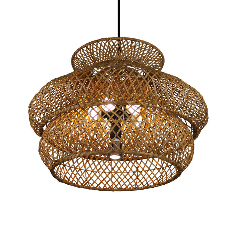 6 Heads Wide Flare Ceiling Chandelier Asian Bamboo Hanging Pendant Light in Brown Clearhalo 'Ceiling Lights' 'Chandeliers' Lighting' options 380004