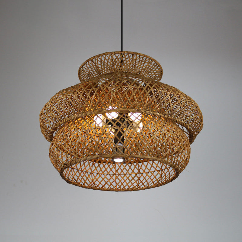 6 Heads Wide Flare Ceiling Chandelier Asian Bamboo Hanging Pendant Light in Brown Clearhalo 'Ceiling Lights' 'Chandeliers' Lighting' options 380005