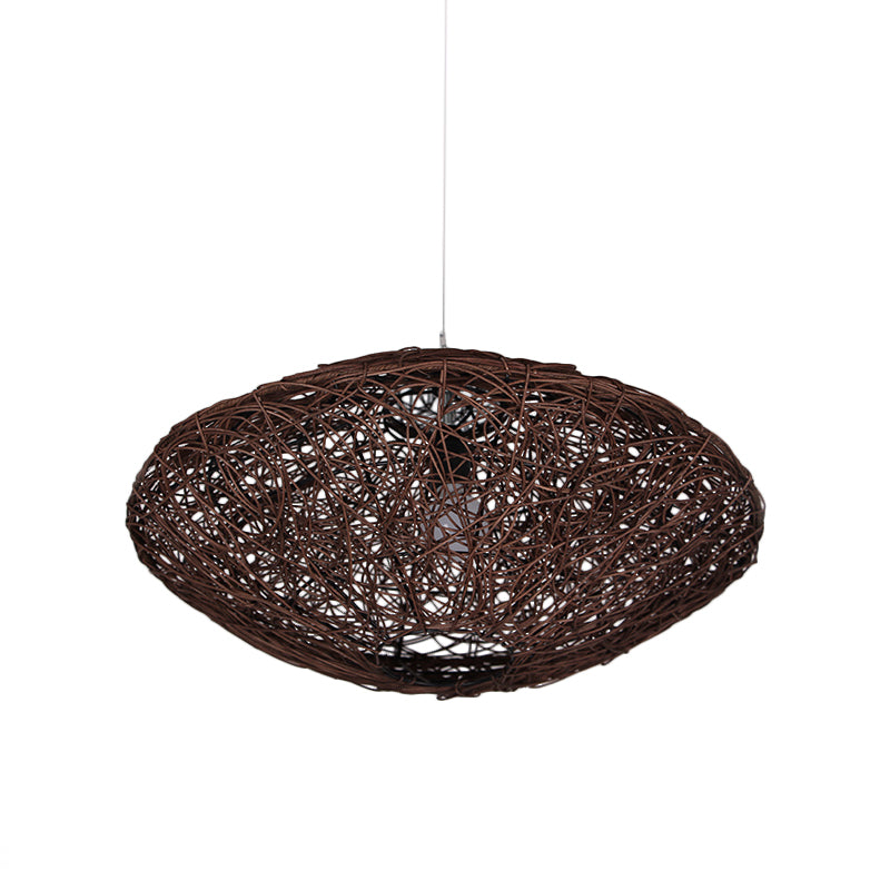 1 Head Teahouse Hanging Light Asian Black/White Pendant Lighting Fixture with Lantern Rattan Shade Clearhalo 'Ceiling Lights' 'Pendant Lights' 'Pendants' Lighting' 380009