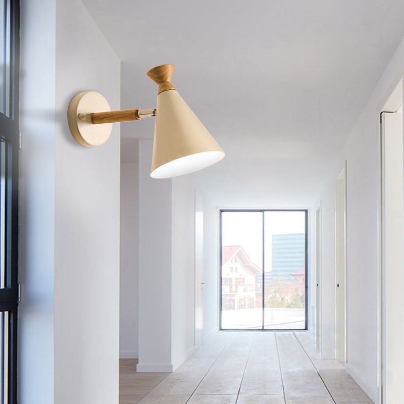 Metal Cone Shade Wall Light Nordic Style Rotatable 1 Light Bedside Reading Light in Blue/Green/Grey/White White Clearhalo 'Cast Iron' 'Glass' 'Industrial' 'Modern wall lights' 'Modern' 'Tiffany' 'Traditional wall lights' 'Vanity Lights' 'Wall Lights' Lighting' 380060