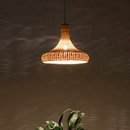 Bamboo Handcrafted Pendant Light Japanese 1 Bulb Suspended Lighting Fixture in Flaxen Flaxen Clearhalo 'Ceiling Lights' 'Pendant Lights' 'Pendants' Lighting' 380097_b563c65d-6887-4f51-b8ed-d854c5333363