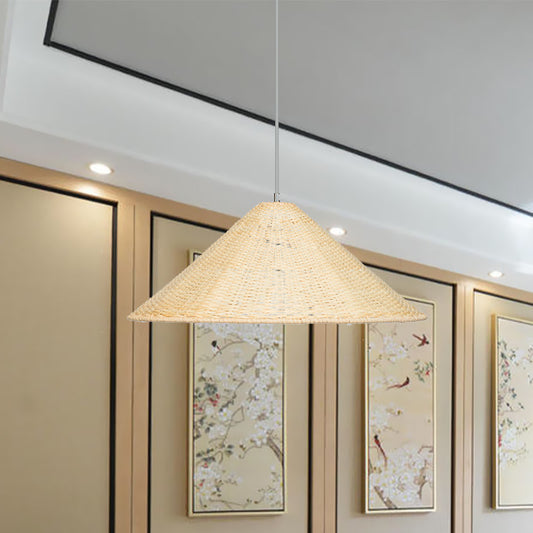 1 Bulb Hand Woven Hanging Light Chinese Bamboo Suspended Lighting Fixture in Beige Clearhalo 'Ceiling Lights' 'Pendant Lights' 'Pendants' Lighting' 380152