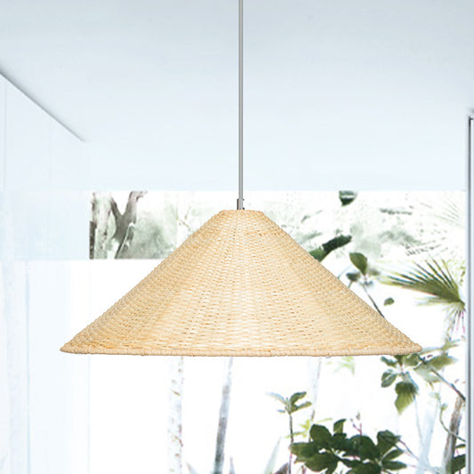 1 Bulb Hand Woven Hanging Light Chinese Bamboo Suspended Lighting Fixture in Beige Clearhalo 'Ceiling Lights' 'Pendant Lights' 'Pendants' Lighting' 380153